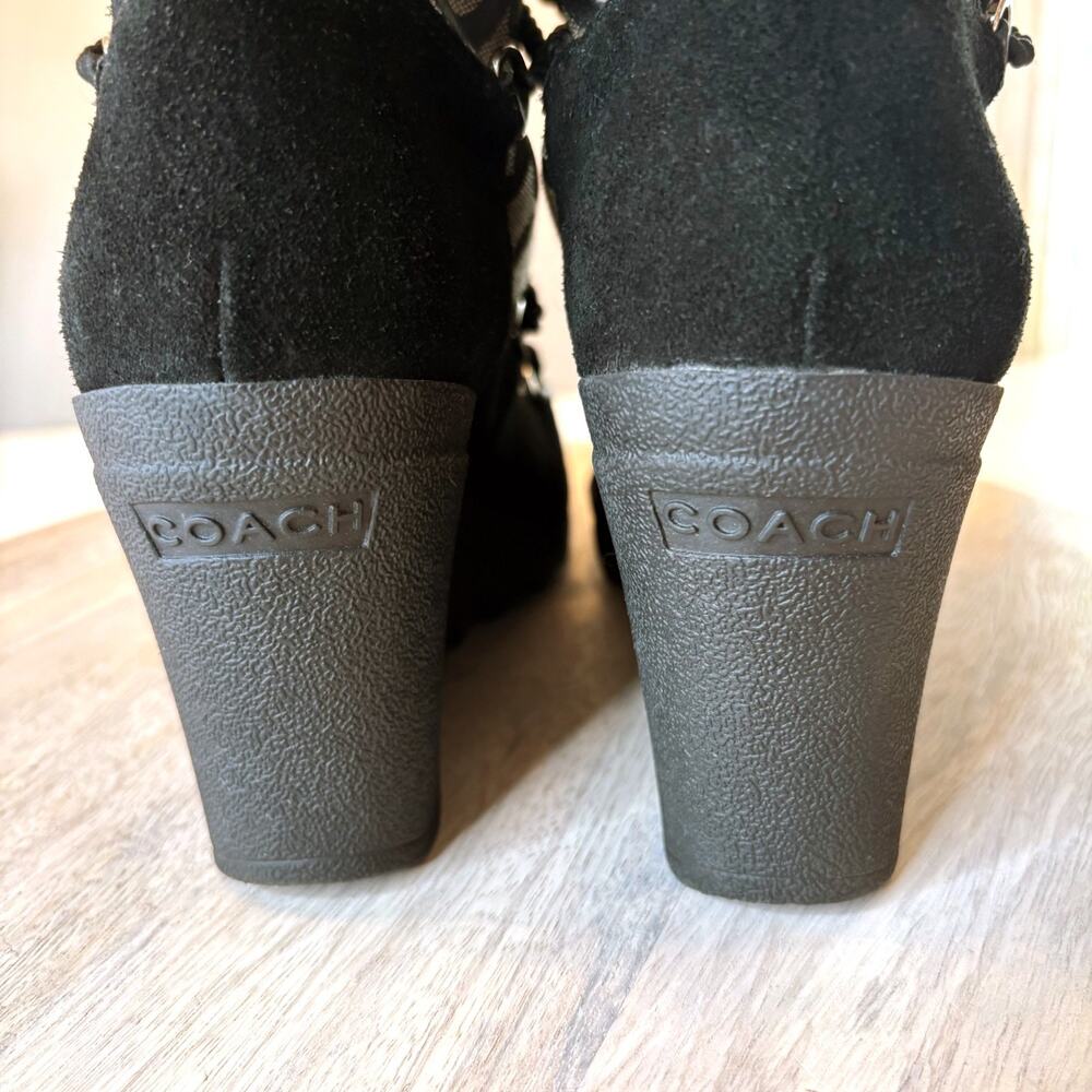 Coach Signature Logo Lace Up Wedge Winter Boots Black Suede Canvas Women's 7.5 - Picture 7 of 10
